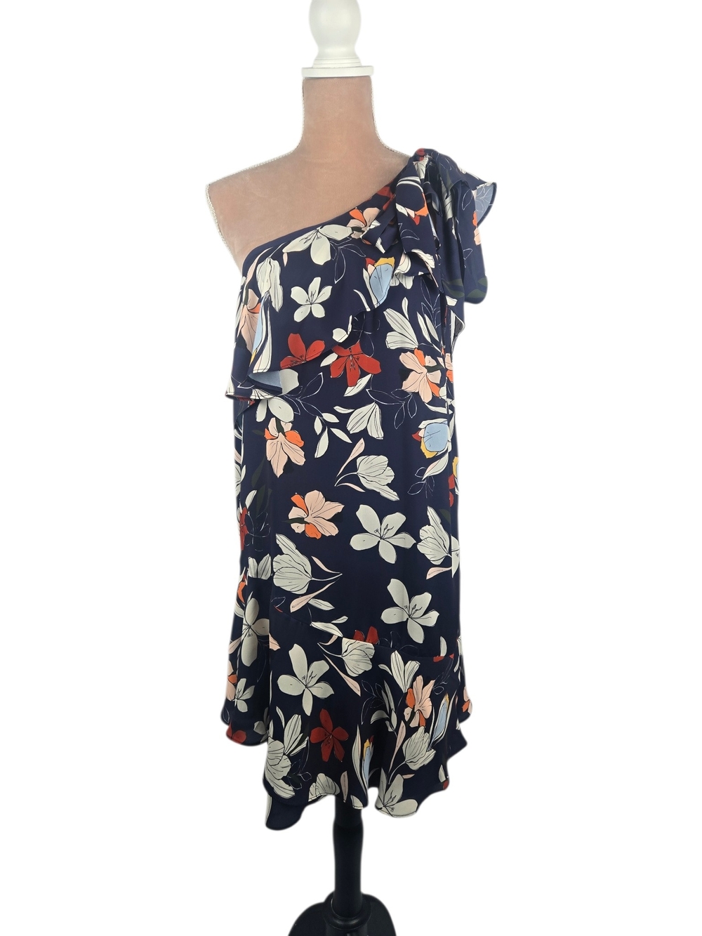 NWT Parker NY Abrico One Shoulder Dress Moondance Navy Floral Size L